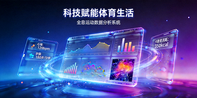 科技赋能体育生活概念图 - 全息投影展示运动数据分析界面