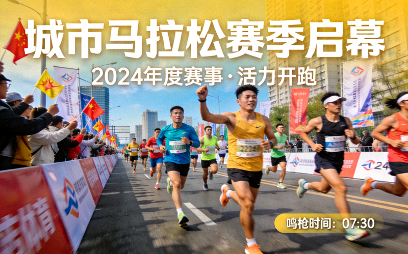 城市马拉松赛季启幕 - 参赛选手在赛道上奋力奔跑