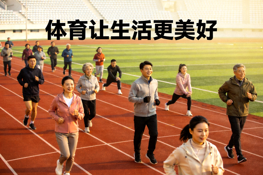 体育让生活更美好 - 人们在体育场跑道上进行日常锻炼