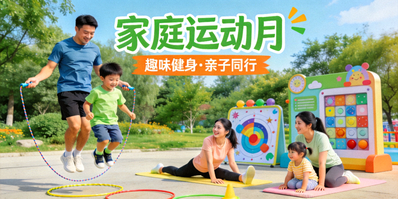 家庭运动月主题活动现场 - 父母与孩子一起进行趣味健身