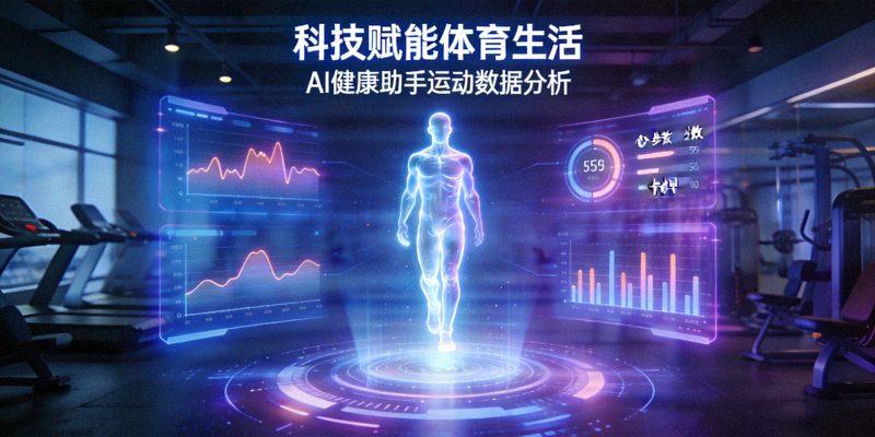 科技赋能体育生活概念图 - 全息投影展示AI健康助手分析运动数据