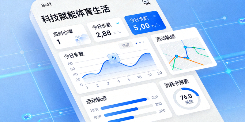 科技赋能体育生活概念图 - 智能设备界面展示运动健康数据分析