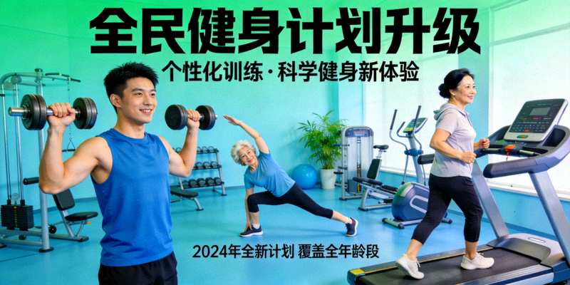 全民健身计划升级宣传图 - 不同人群在健身房进行个性化训练